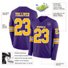 Custom Hockey Jersey – Triple Stripes Purple Gold White Long Sleeve – product details