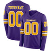 Custom Hockey Jersey – Triple Stripes Purple Gold White Long Sleeve – front and back view