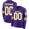 Custom Hockey Jersey – Triple Stripes Purple White Gold Long Sleeve – front and back view