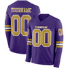Custom Hockey Jersey – Triple Stripes Purple Old Gold White Long Sleeve – front and back view