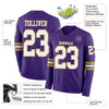 Custom Hockey Jersey – Triple Stripes Purple White Old Gold Long Sleeve – product details
