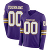 Custom Hockey Jersey – Triple Stripes Purple White Old Gold Long Sleeve – front and back view