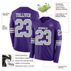 Custom Hockey Jersey – Triple Stripes Purple Gray White Long Sleeve – product details