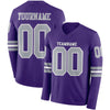Custom Hockey Jersey – Triple Stripes Purple Gray White Long Sleeve – front and back view