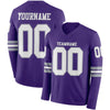 Custom Hockey Jersey – Triple Stripes Purple White Gray Long Sleeve – front and back view