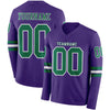 Custom Hockey Jersey – Triple Stripes Purple Kelly Green White Long Sleeve – front and back view