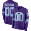 Custom Hockey Jersey – Triple Stripes Purple Light Blue White Long Sleeve – front and back view
