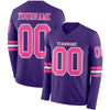 Custom Hockey Jersey – Triple Stripes Purple Pink White Long Sleeve – front and back view