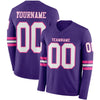 Custom Hockey Jersey – Triple Stripes Purple White Pink Long Sleeve – front and back view