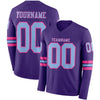 Custom Hockey Jersey – Triple Stripes Purple Light Blue Pink Long Sleeve – front and back view