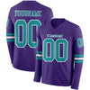Custom Hockey Jersey – Triple Stripes Purple Teal White Long Sleeve – front and back view