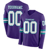 Custom Hockey Jersey – Triple Stripes Purple White Teal Long Sleeve – front and back view