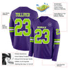 Custom Hockey Jersey – Triple Stripes Purple Neon Green White Long Sleeve – product details