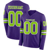Custom Hockey Jersey – Triple Stripes Purple Neon Green White Long Sleeve – front and back view
