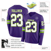 Custom Hockey Jersey – Triple Stripes Purple White Neon Green Long Sleeve – product details