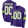 Custom Hockey Jersey – Triple Stripes Purple White Neon Green Long Sleeve – front and back view