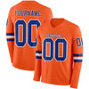 Custom Hockey Jersey – Triple Stripes Orange Royal White Long Sleeve – front and back view
