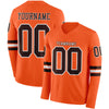 Custom Hockey Jersey – Triple Stripes Orange Brown White Long Sleeve – front and back view