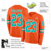 Custom Hockey Jersey – Triple Stripes Orange Aqua White Long Sleeve – product details