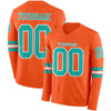 Custom Hockey Jersey – Triple Stripes Orange Aqua White Long Sleeve – front and back view