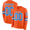 Custom Hockey Jersey – Triple Stripes Orange Powder Blue White Long Sleeve – front and back view
