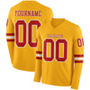 Custom Hockey Jersey – Triple Stripes Gold Red White Long Sleeve – front and back view