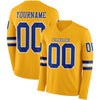 Custom Hockey Jersey – Triple Stripes Gold Royal White Long Sleeve – front and back view