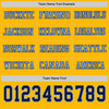 Custom Hockey Jersey – Triple Stripes Gold Navy Light Blue Long Sleeve – personalization font options