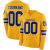 Custom Hockey Jersey – Triple Stripes Gold Navy Light Blue Long Sleeve – front and back view