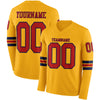 Custom Hockey Jersey – Triple Stripes Gold Red Navy Long Sleeve – front and back view