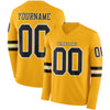 Custom Hockey Jersey – Triple Stripes Gold Black White Long Sleeve – front and back view