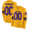 Custom Hockey Jersey – Triple Stripes Gold Purple Black Long Sleeve – front and back view