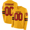 Custom Hockey Jersey – Triple Stripes Gold Red Black Long Sleeve – front and back view