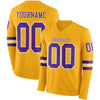 Custom Hockey Jersey – Triple Stripes Gold Purple White Long Sleeve – front and back view