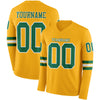 Custom Hockey Jersey – Triple Stripes Gold Kelly Green White Long Sleeve – front and back view