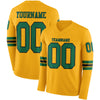 Custom Hockey Jersey – Triple Stripes Gold Kelly Green Black Long Sleeve – front and back view