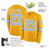 Custom Hockey Jersey – Triple Stripes Gold Light Blue White Long Sleeve – product details
