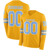 Custom Hockey Jersey – Triple Stripes Gold Light Blue White Long Sleeve – front and back view