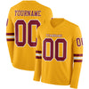 Custom Hockey Jersey – Triple Stripes Gold Crimson White Long Sleeve – front and back view