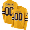 Custom Hockey Jersey – Triple Stripes Gold Brown White Long Sleeve – front and back view