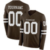 Custom Hockey Jersey – Triple Stripes Brown White Long Sleeve – front and back view