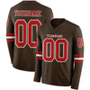 Custom Hockey Jersey – Triple Stripes Brown Red White Long Sleeve – front and back view