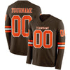 Custom Hockey Jersey – Triple Stripes Brown Orange White Long Sleeve – front and back view