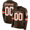 Custom Hockey Jersey – Triple Stripes Brown White Orange Long Sleeve – front and back view