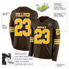 Custom Hockey Jersey – Triple Stripes Brown Gold White Long Sleeve – product details