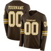 Custom Hockey Jersey – Triple Stripes Brown Cream Old Gold Long Sleeve – front and back view