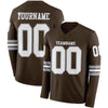 Custom Hockey Jersey – Triple Stripes Brown White Gray Long Sleeve – front and back view