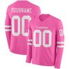 Custom Hockey Jersey – Triple Stripes Pink White Long Sleeve – front and back view