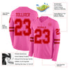 Custom Hockey Jersey – Triple Stripes Pink Red Long Sleeve – product details