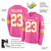 Custom Hockey Jersey – Triple Stripes Pink White Yellow Long Sleeve – product details